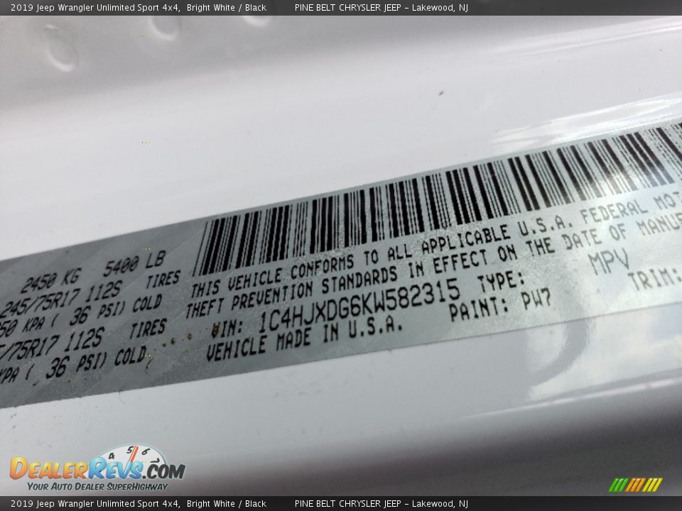 2019 Jeep Wrangler Unlimited Sport 4x4 Bright White / Black Photo #9