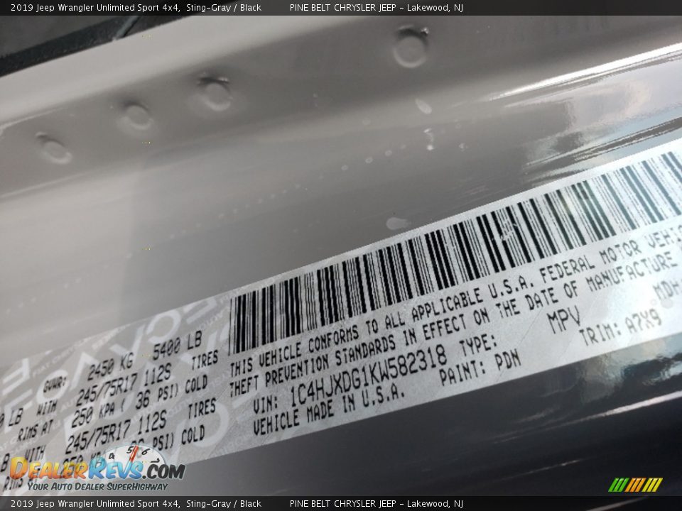 2019 Jeep Wrangler Unlimited Sport 4x4 Sting-Gray / Black Photo #6
