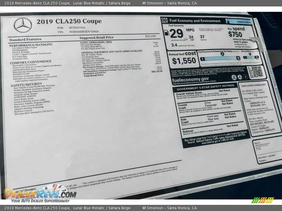 2019 Mercedes-Benz CLA 250 Coupe Lunar Blue Metallic / Sahara Beige Photo #10