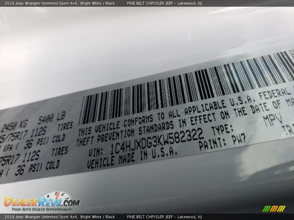 2019 Jeep Wrangler Unlimited Sport 4x4 Bright White / Black Photo #9