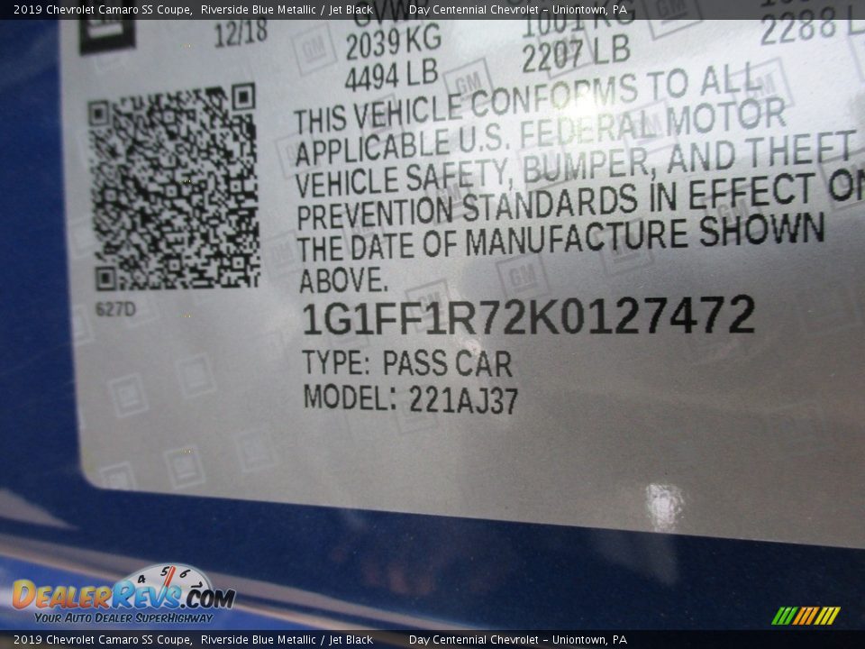 2019 Chevrolet Camaro SS Coupe Riverside Blue Metallic / Jet Black Photo #19