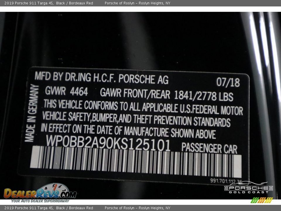 2019 Porsche 911 Targa 4S Black / Bordeaux Red Photo #27