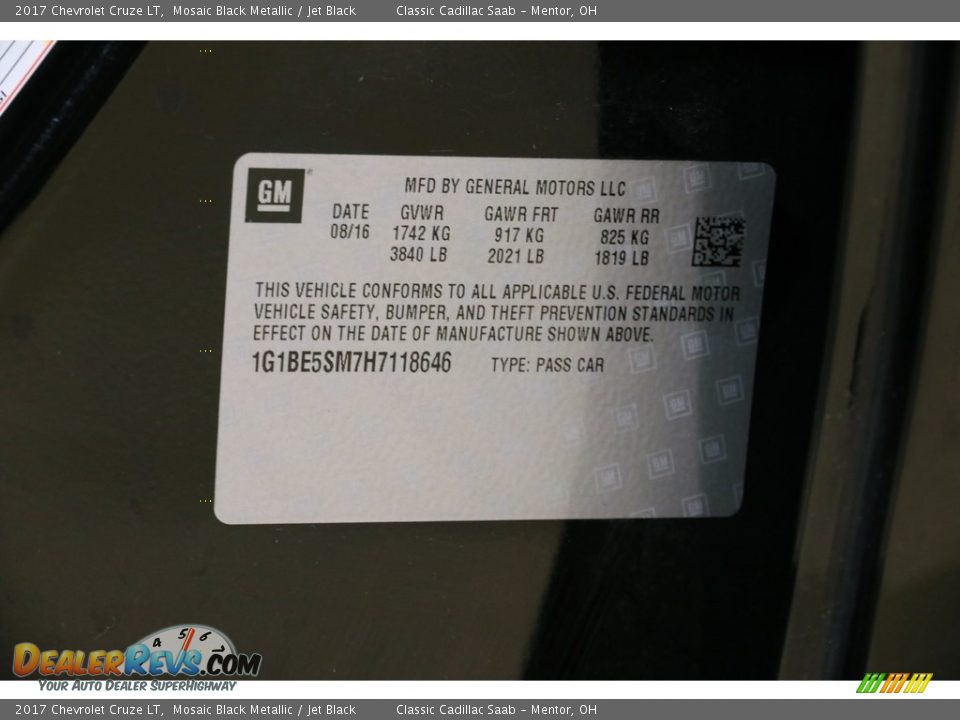 2017 Chevrolet Cruze LT Mosaic Black Metallic / Jet Black Photo #19