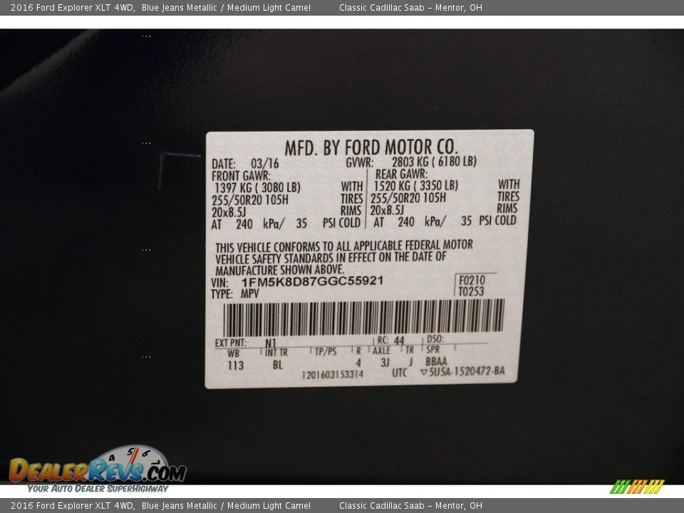 2016 Ford Explorer XLT 4WD Blue Jeans Metallic / Medium Light Camel Photo #24