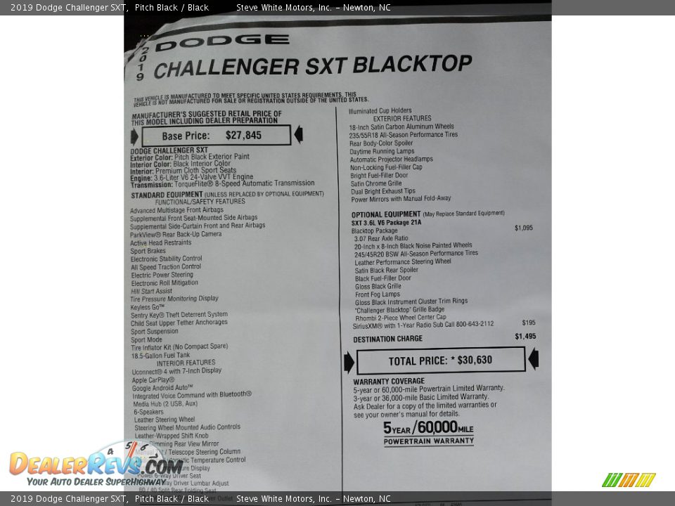 2019 Dodge Challenger SXT Pitch Black / Black Photo #30