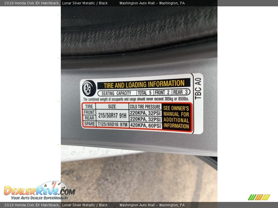 2019 Honda Civic EX Hatchback Lunar Silver Metallic / Black Photo #13