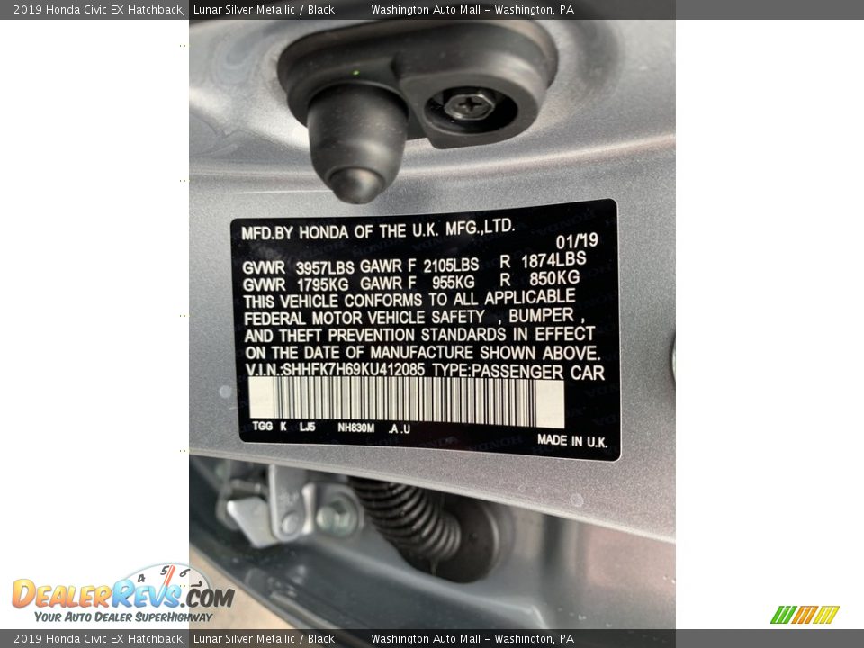 2019 Honda Civic EX Hatchback Lunar Silver Metallic / Black Photo #14