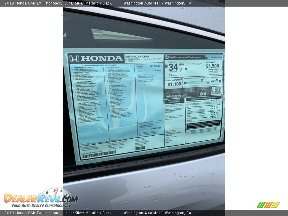 2019 Honda Civic EX Hatchback Lunar Silver Metallic / Black Photo #15