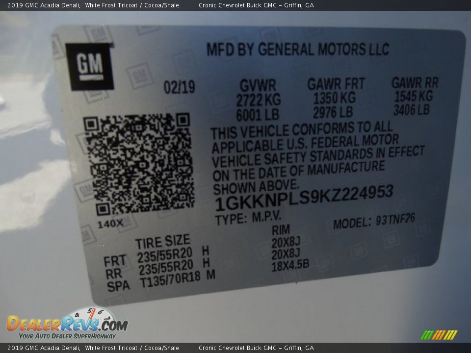 2019 GMC Acadia Denali White Frost Tricoat / Cocoa/Shale Photo #34