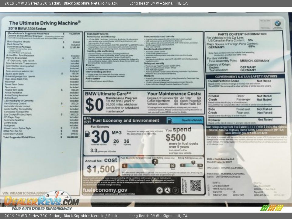 2019 BMW 3 Series 330i Sedan Window Sticker Photo #10