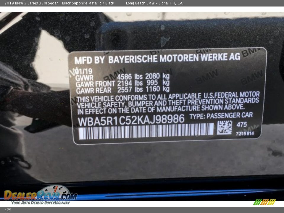 BMW Color Code 475 Black Sapphire Metallic