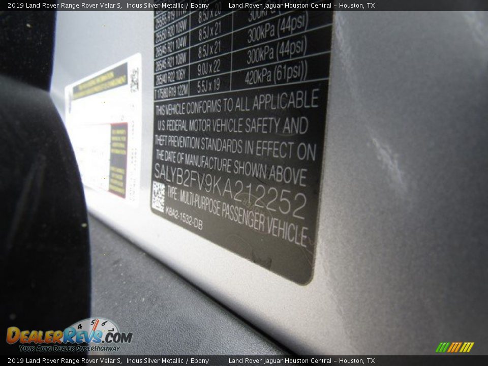 2019 Land Rover Range Rover Velar S Indus Silver Metallic / Ebony Photo #36