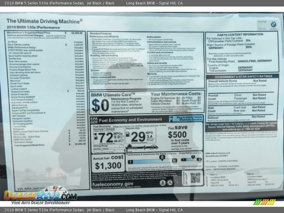 2019 BMW 5 Series 530e iPerformance Sedan Jet Black / Black Photo #10