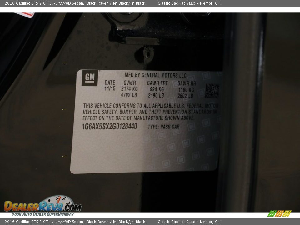 2016 Cadillac CTS 2.0T Luxury AWD Sedan Black Raven / Jet Black/Jet Black Photo #23