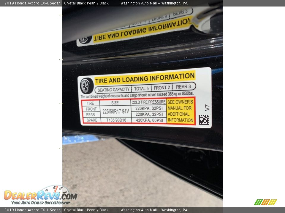 2019 Honda Accord EX-L Sedan Crystal Black Pearl / Black Photo #13