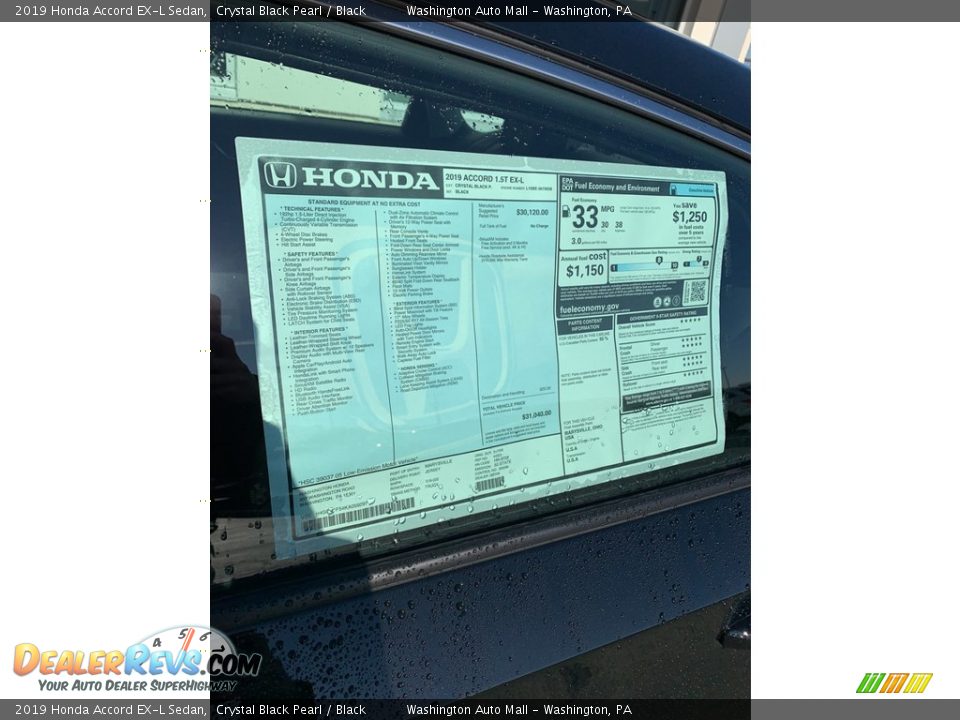 2019 Honda Accord EX-L Sedan Crystal Black Pearl / Black Photo #15