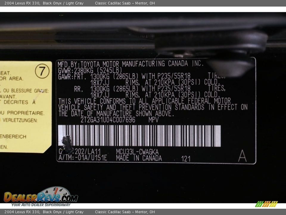 2004 Lexus RX 330 Black Onyx / Light Gray Photo #25