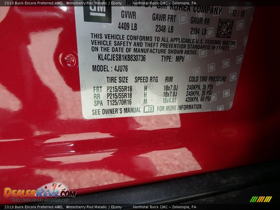 2019 Buick Encore Preferred AWD Winterberry Red Metallic / Ebony Photo #16