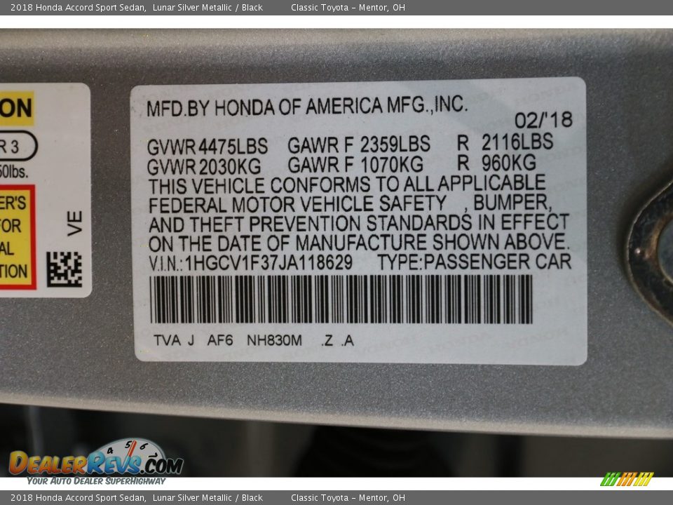2018 Honda Accord Sport Sedan Lunar Silver Metallic / Black Photo #22