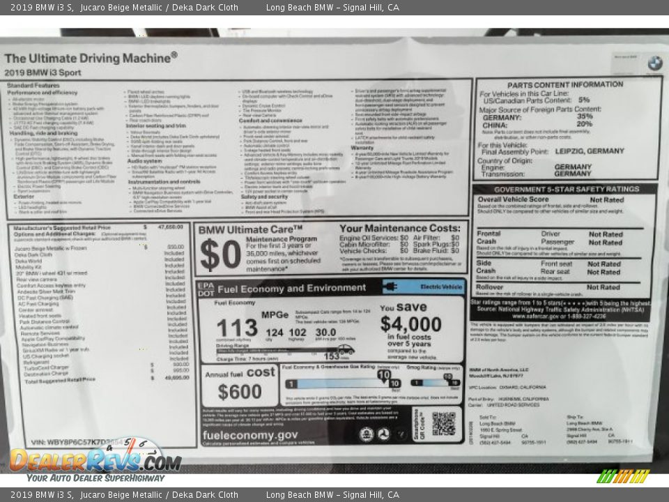 2019 BMW i3 S Window Sticker Photo #10
