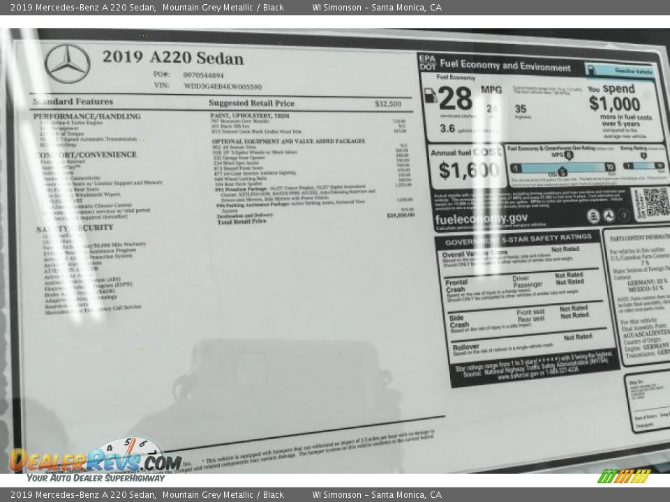 2019 Mercedes-Benz A 220 Sedan Mountain Grey Metallic / Black Photo #10