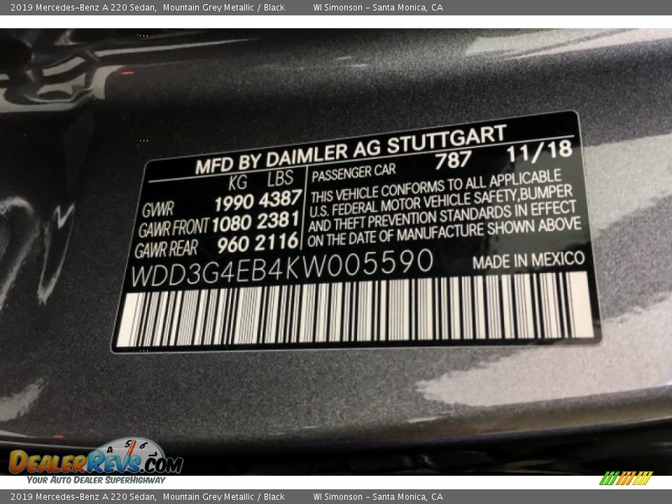 2019 Mercedes-Benz A 220 Sedan Mountain Grey Metallic / Black Photo #11