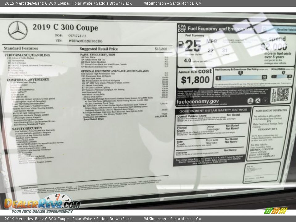 2019 Mercedes-Benz C 300 Coupe Polar White / Saddle Brown/Black Photo #10