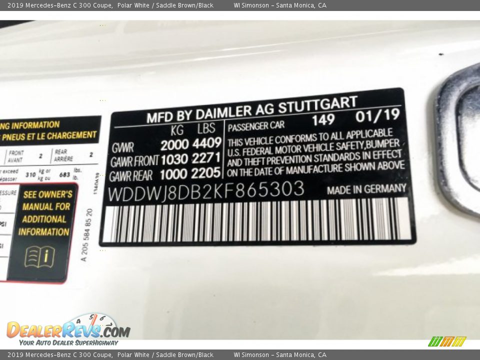 2019 Mercedes-Benz C 300 Coupe Polar White / Saddle Brown/Black Photo #11