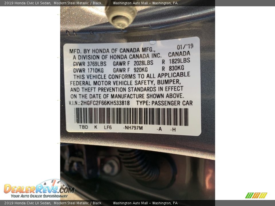 2019 Honda Civic LX Sedan Modern Steel Metallic / Black Photo #14