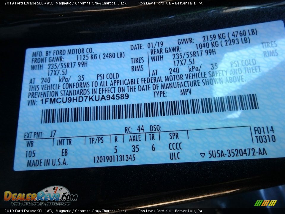 2019 Ford Escape SEL 4WD Magnetic / Chromite Gray/Charcoal Black Photo #15