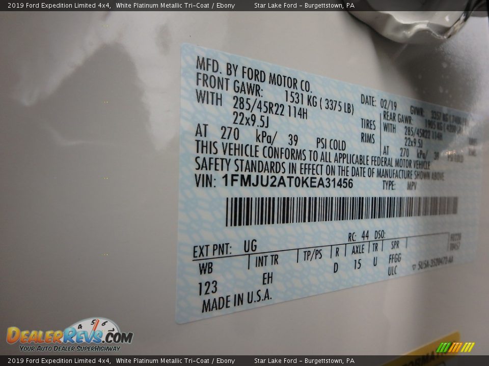 2019 Ford Expedition Limited 4x4 White Platinum Metallic Tri-Coat / Ebony Photo #14