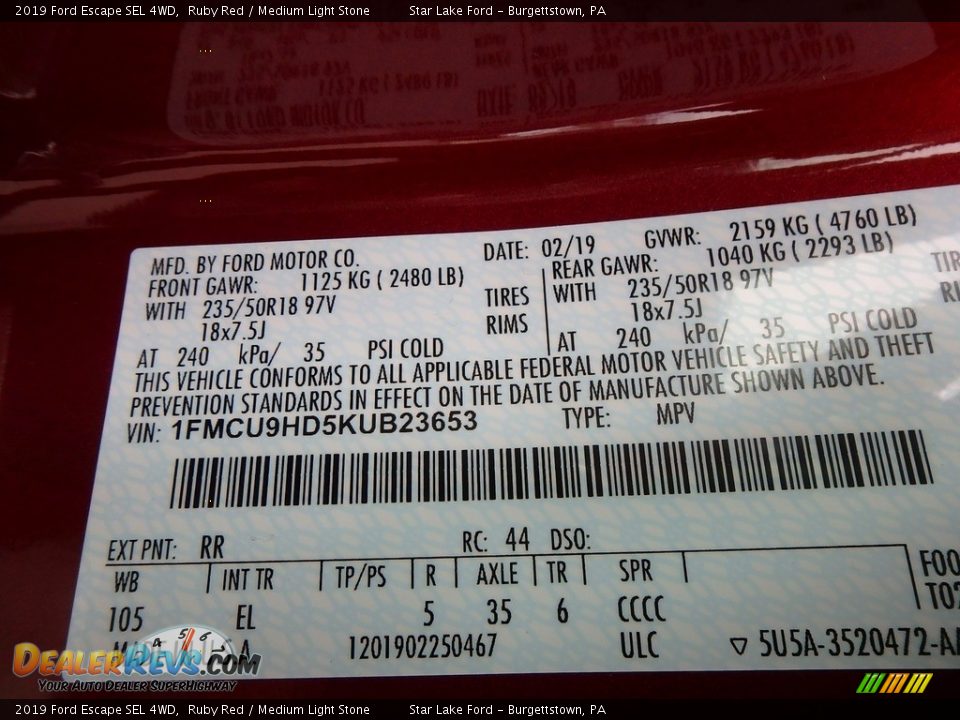 2019 Ford Escape SEL 4WD Ruby Red / Medium Light Stone Photo #15