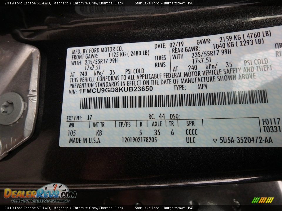 2019 Ford Escape SE 4WD Magnetic / Chromite Gray/Charcoal Black Photo #15