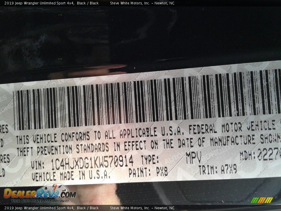 2019 Jeep Wrangler Unlimited Sport 4x4 Black / Black Photo #27