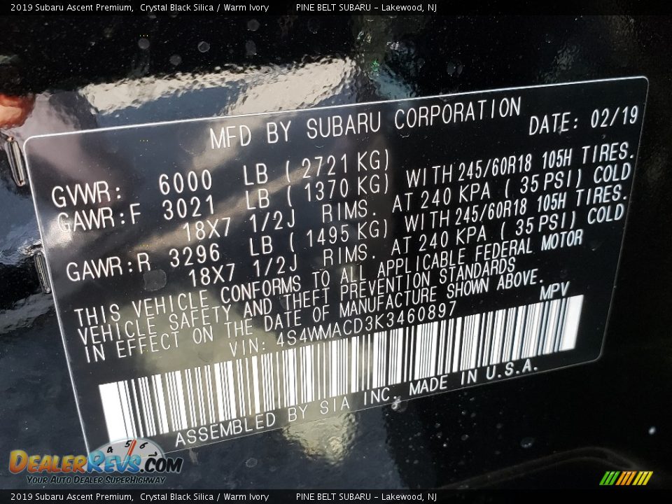 2019 Subaru Ascent Premium Crystal Black Silica / Warm Ivory Photo #9