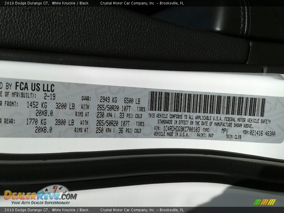 2019 Dodge Durango GT White Knuckle / Black Photo #21