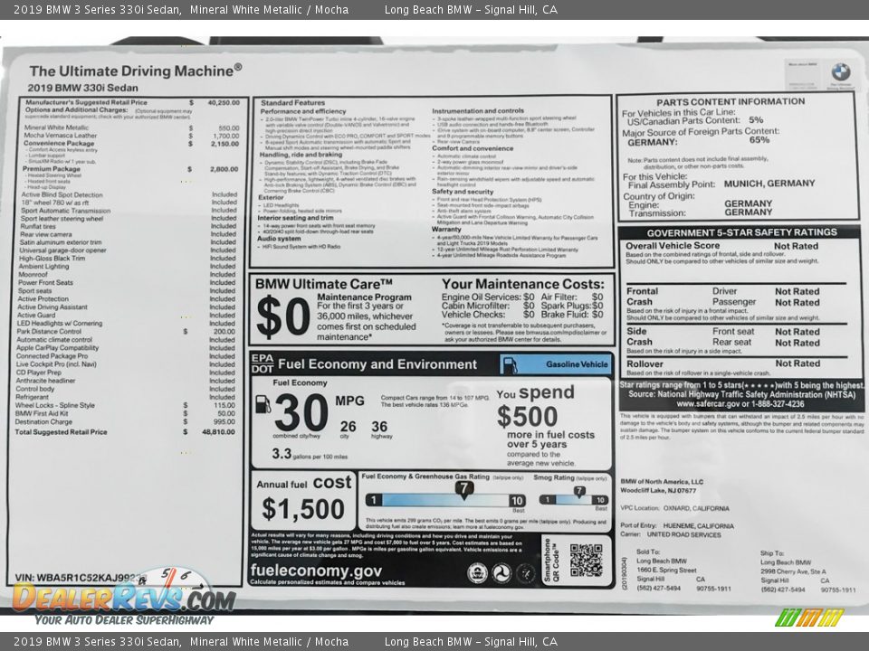 2019 BMW 3 Series 330i Sedan Mineral White Metallic / Mocha Photo #10
