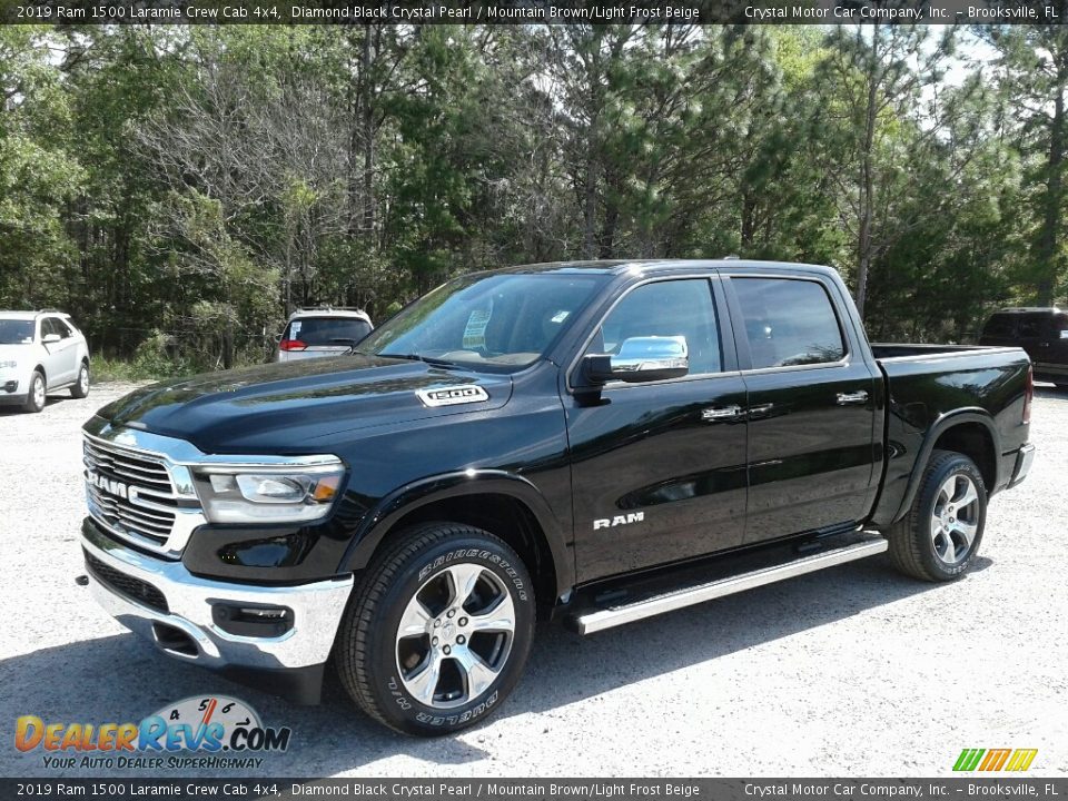 2019 Ram 1500 Laramie Crew Cab 4x4 Diamond Black Crystal Pearl / Mountain Brown/Light Frost Beige Photo #1