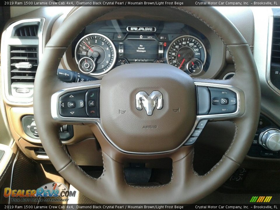 2019 Ram 1500 Laramie Crew Cab 4x4 Diamond Black Crystal Pearl / Mountain Brown/Light Frost Beige Photo #14