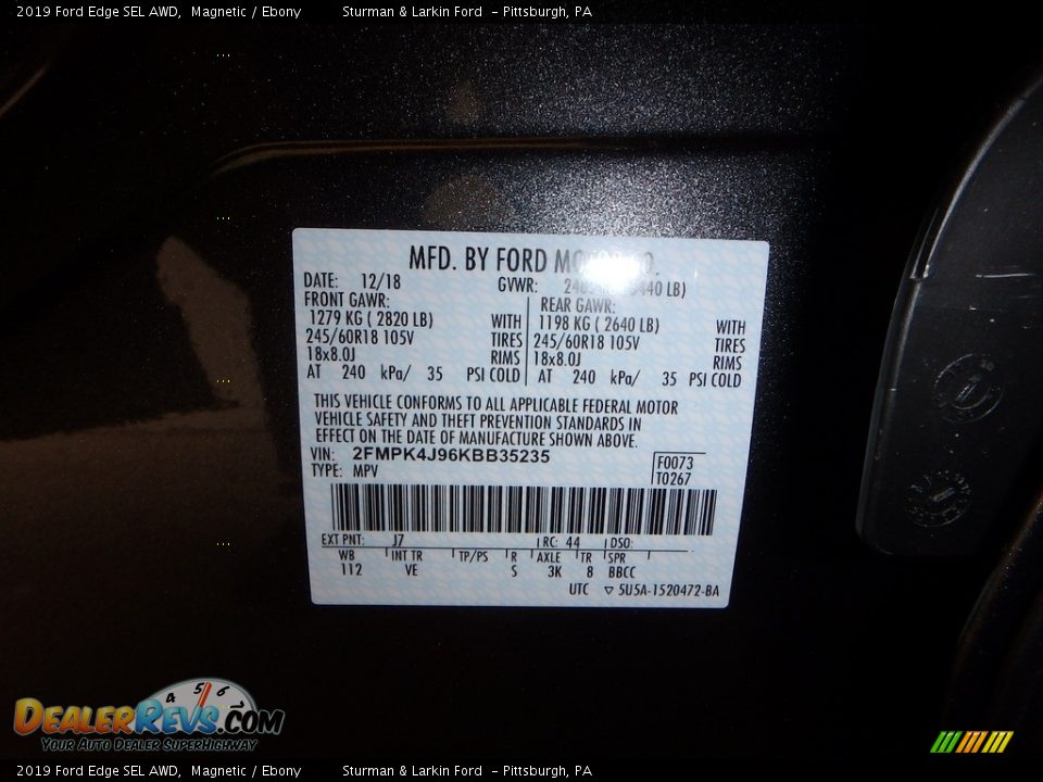 2019 Ford Edge SEL AWD Magnetic / Ebony Photo #11