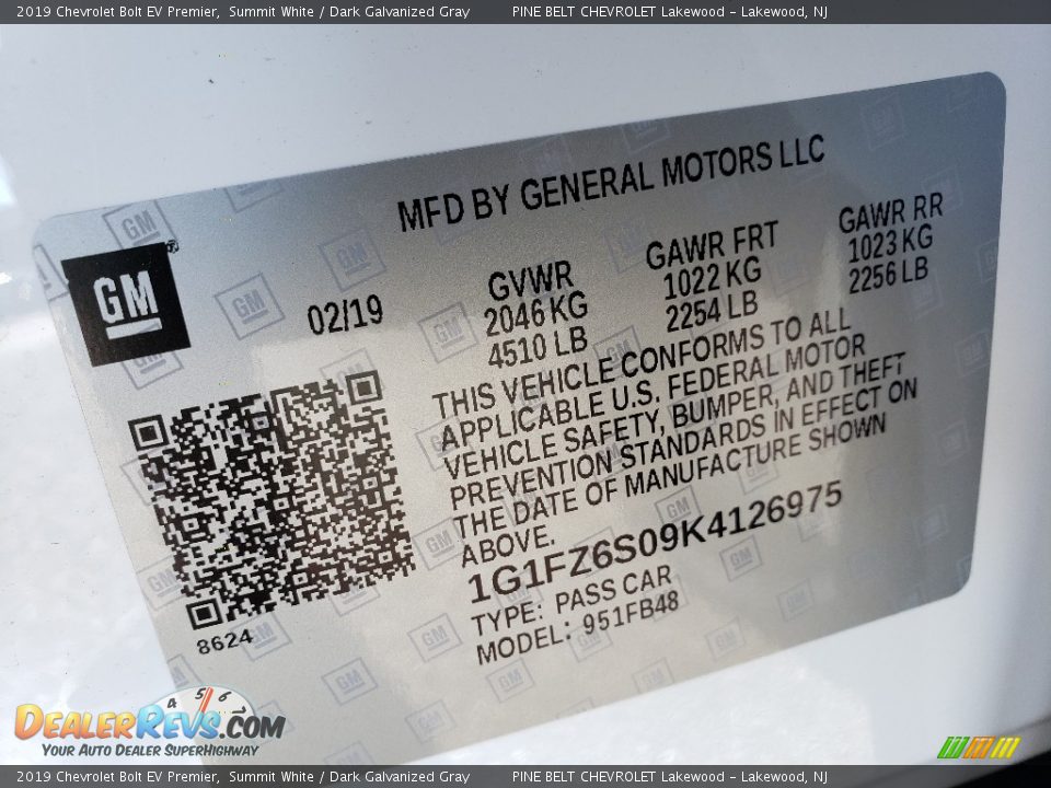 2019 Chevrolet Bolt EV Premier Summit White / Dark Galvanized Gray Photo #9