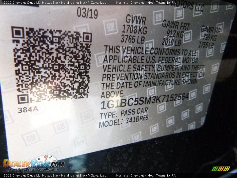 2019 Chevrolet Cruze LS Mosaic Black Metallic / Jet Black/­Galvanized Photo #16