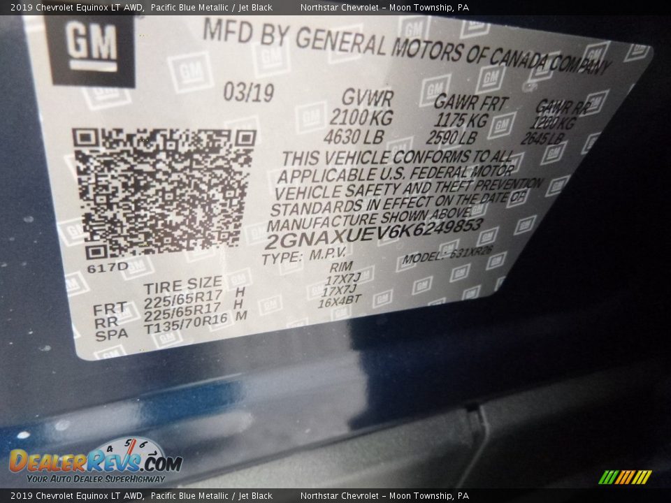 2019 Chevrolet Equinox LT AWD Pacific Blue Metallic / Jet Black Photo #15