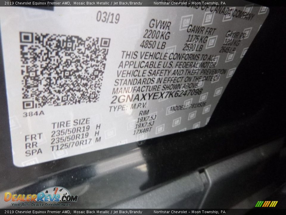 2019 Chevrolet Equinox Premier AWD Mosaic Black Metallic / Jet Black/Brandy Photo #16