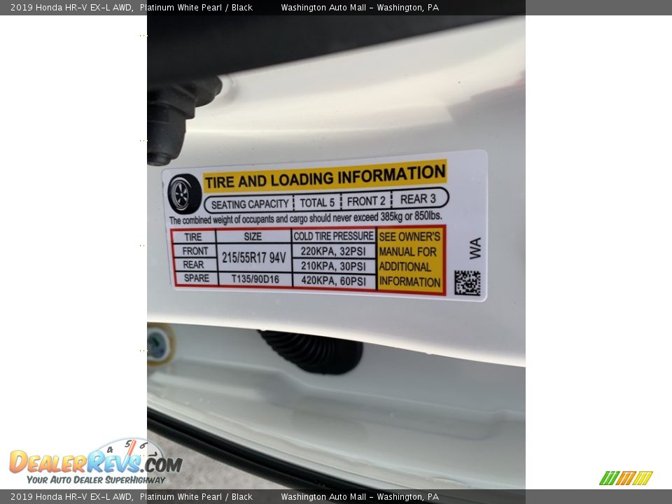 2019 Honda HR-V EX-L AWD Platinum White Pearl / Black Photo #13