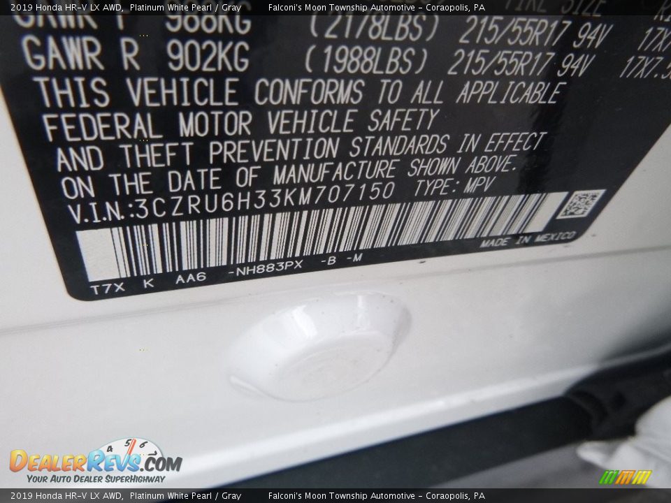 2019 Honda HR-V LX AWD Platinum White Pearl / Gray Photo #12