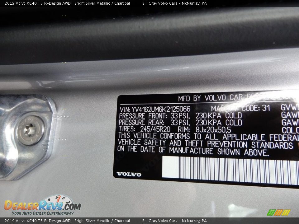 2019 Volvo XC40 T5 R-Design AWD Bright Silver Metallic / Charcoal Photo #11