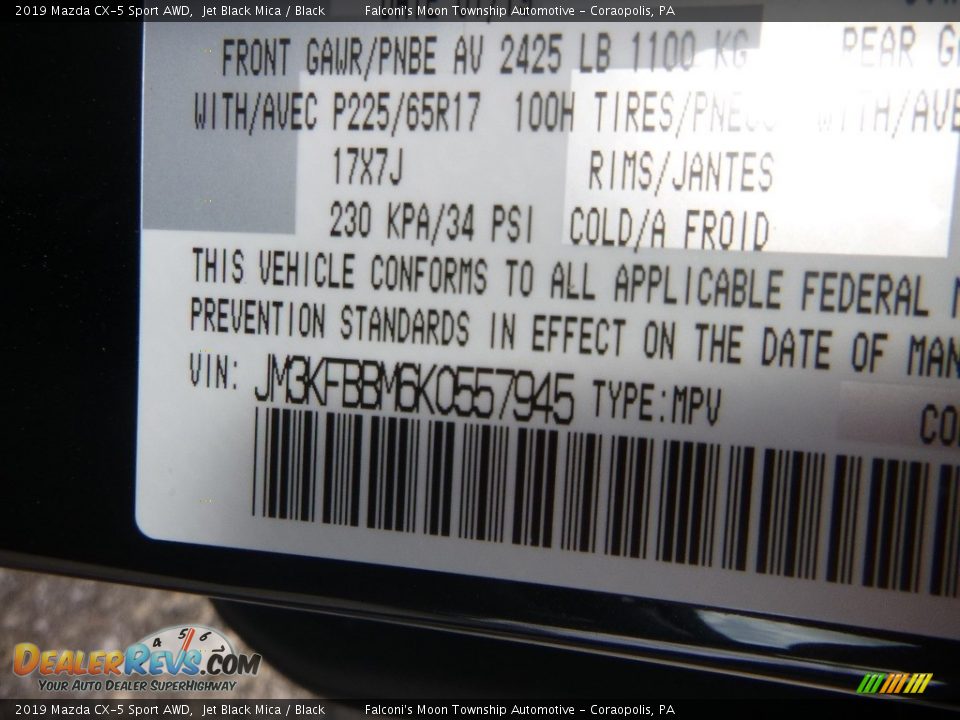 2019 Mazda CX-5 Sport AWD Jet Black Mica / Black Photo #12