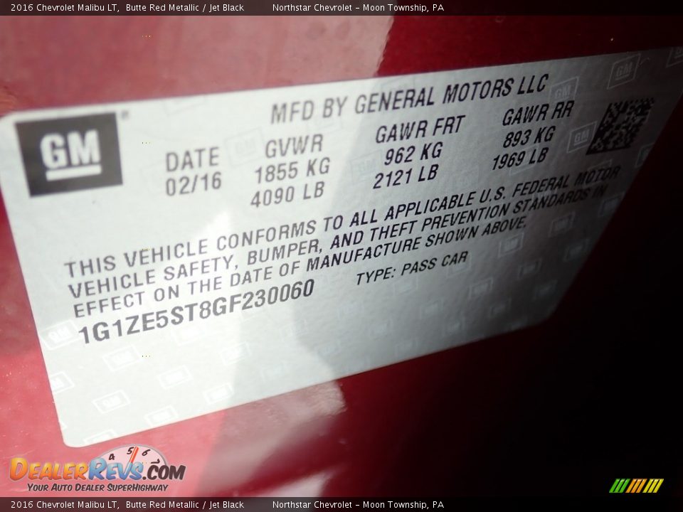 2016 Chevrolet Malibu LT Butte Red Metallic / Jet Black Photo #28