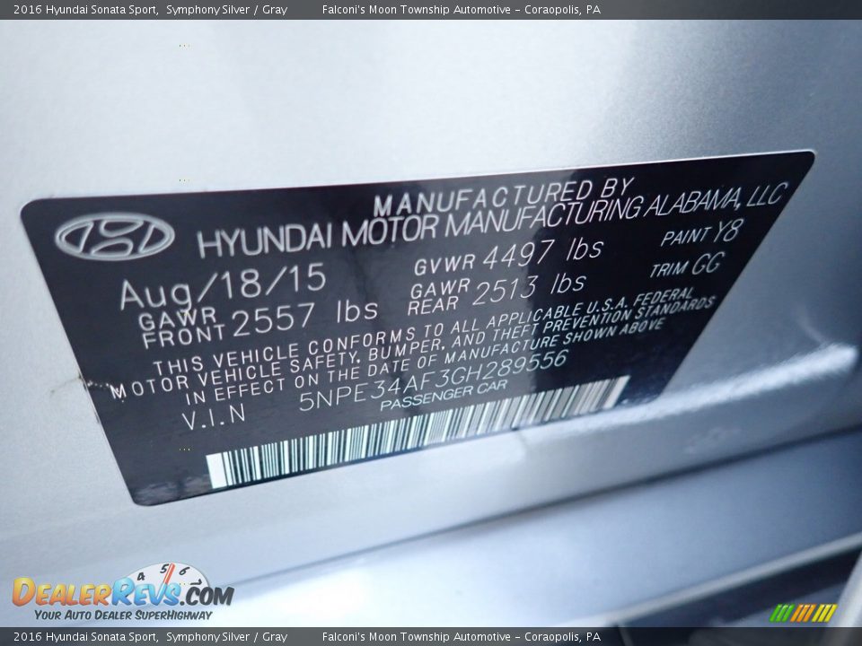 2016 Hyundai Sonata Sport Symphony Silver / Gray Photo #23